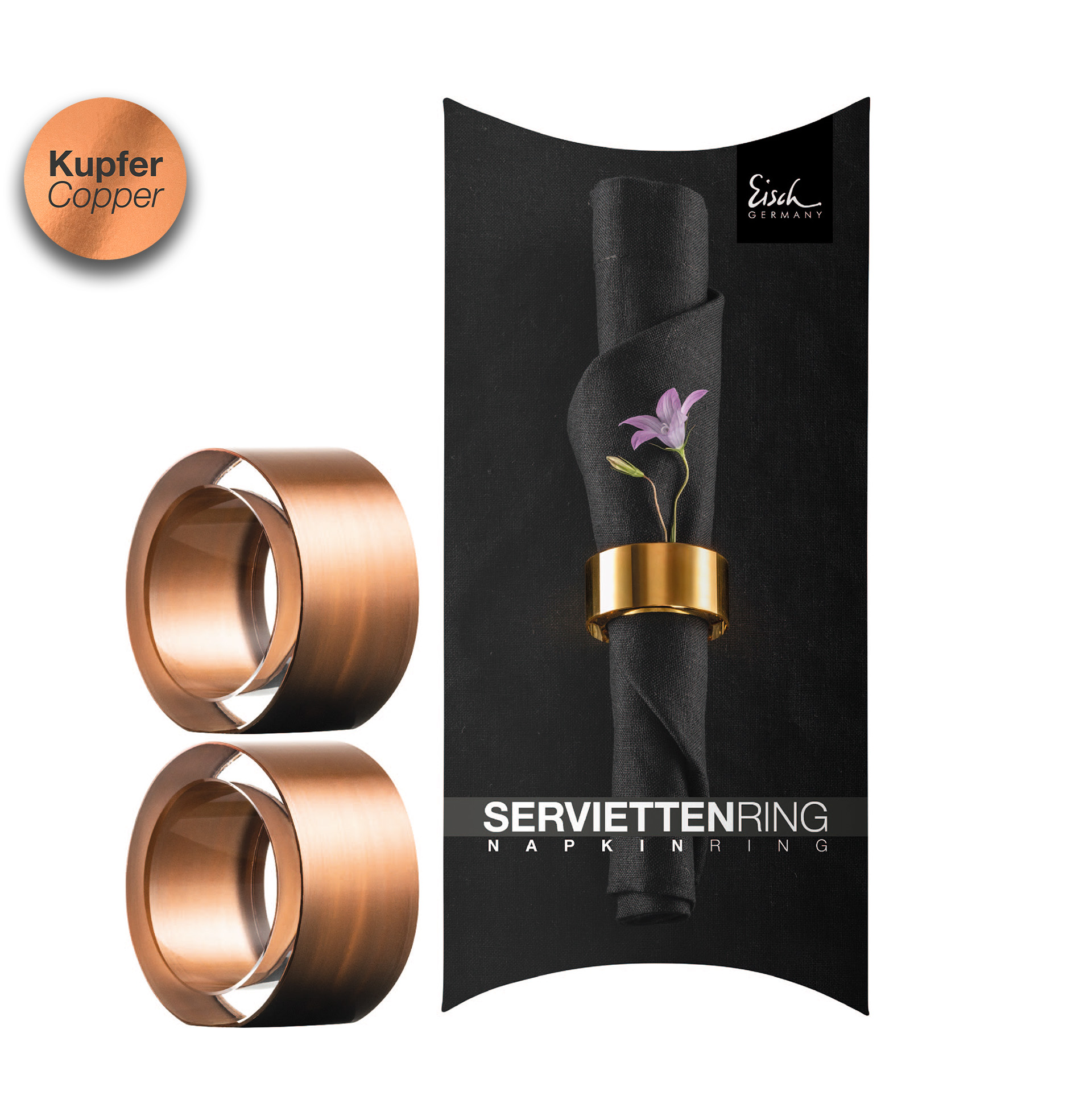 Set of 2 napkin rings copper KAYA