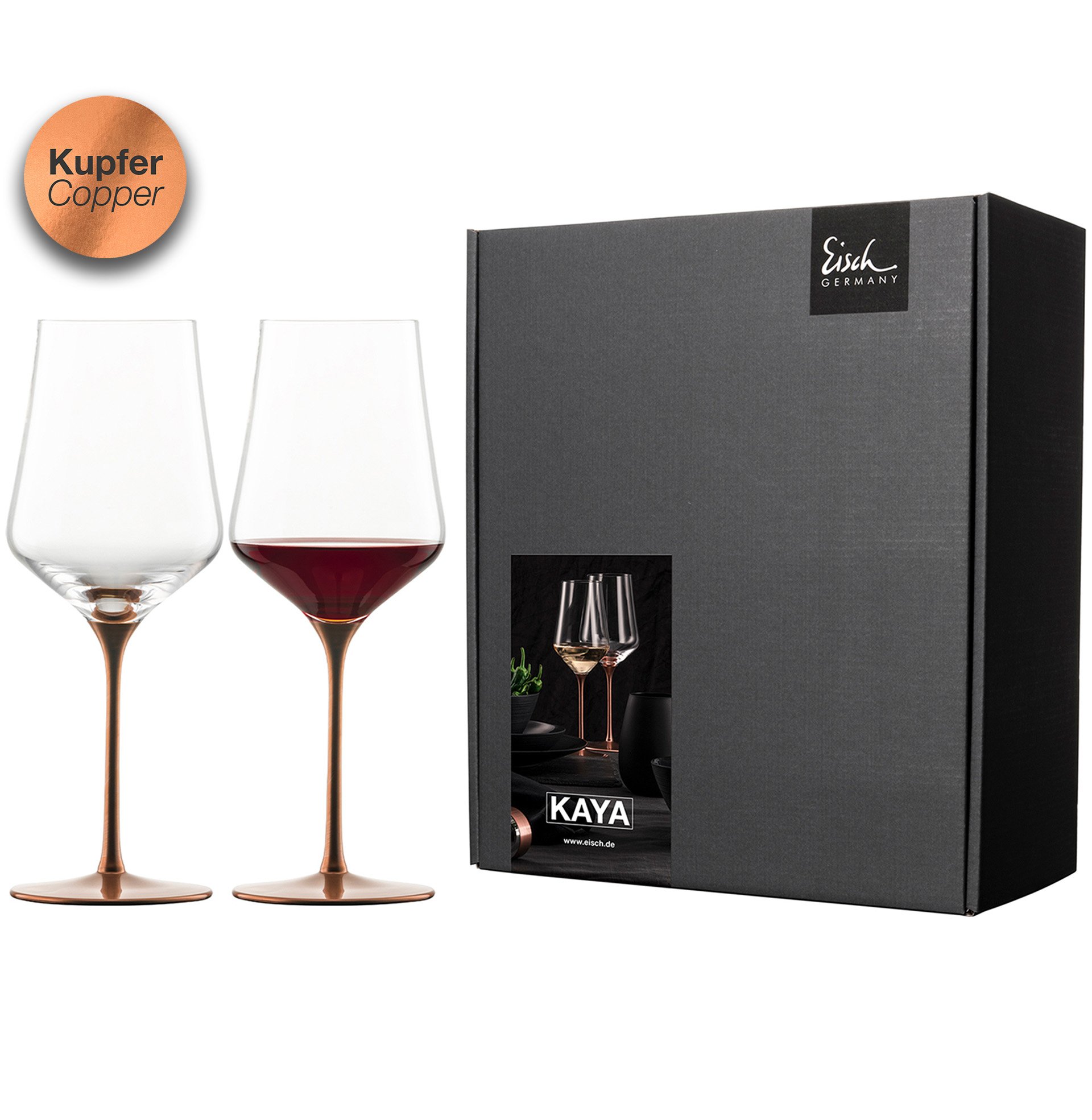 Rotweinglas kupfer im Geschenkkarton 2er Set KAYA COPPER I EISCH