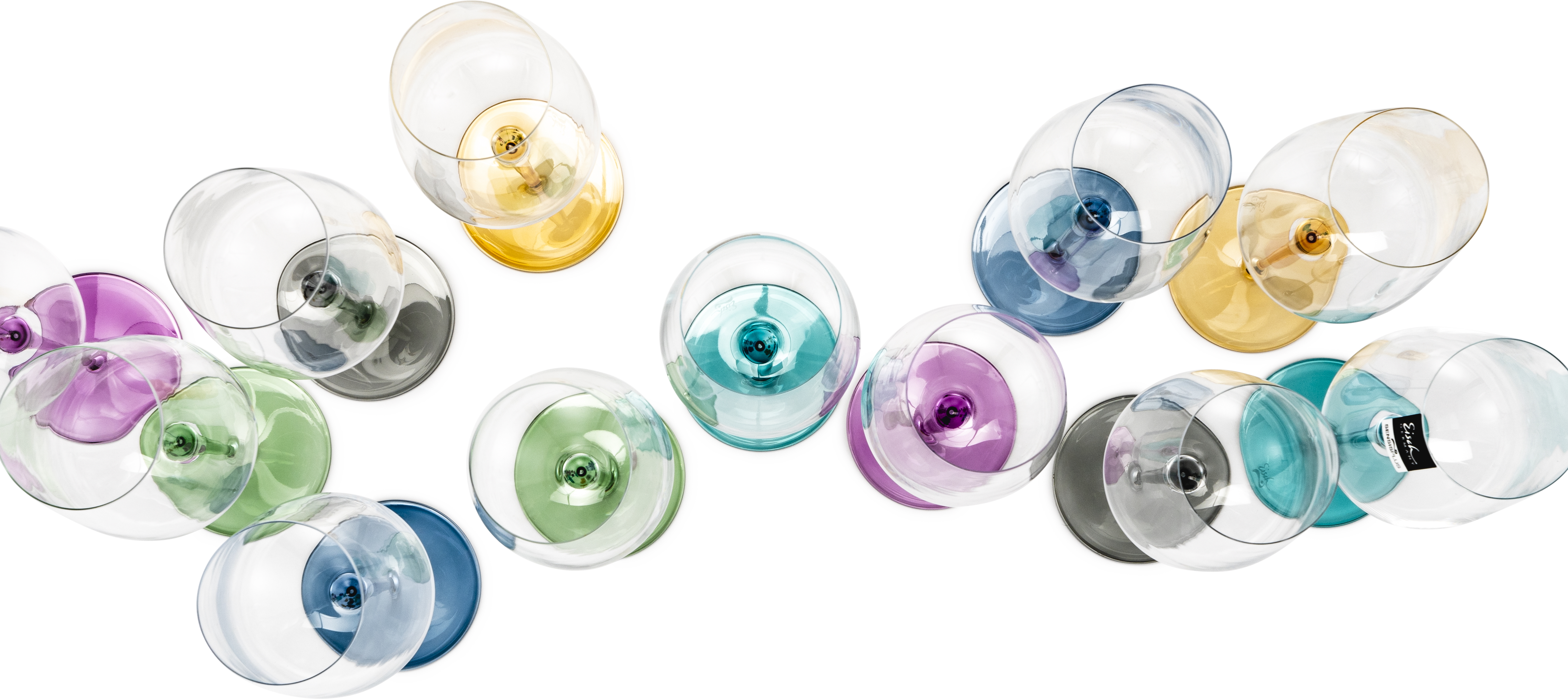 Top view of many colourful wine glasses from the Inspire SensisPlus series