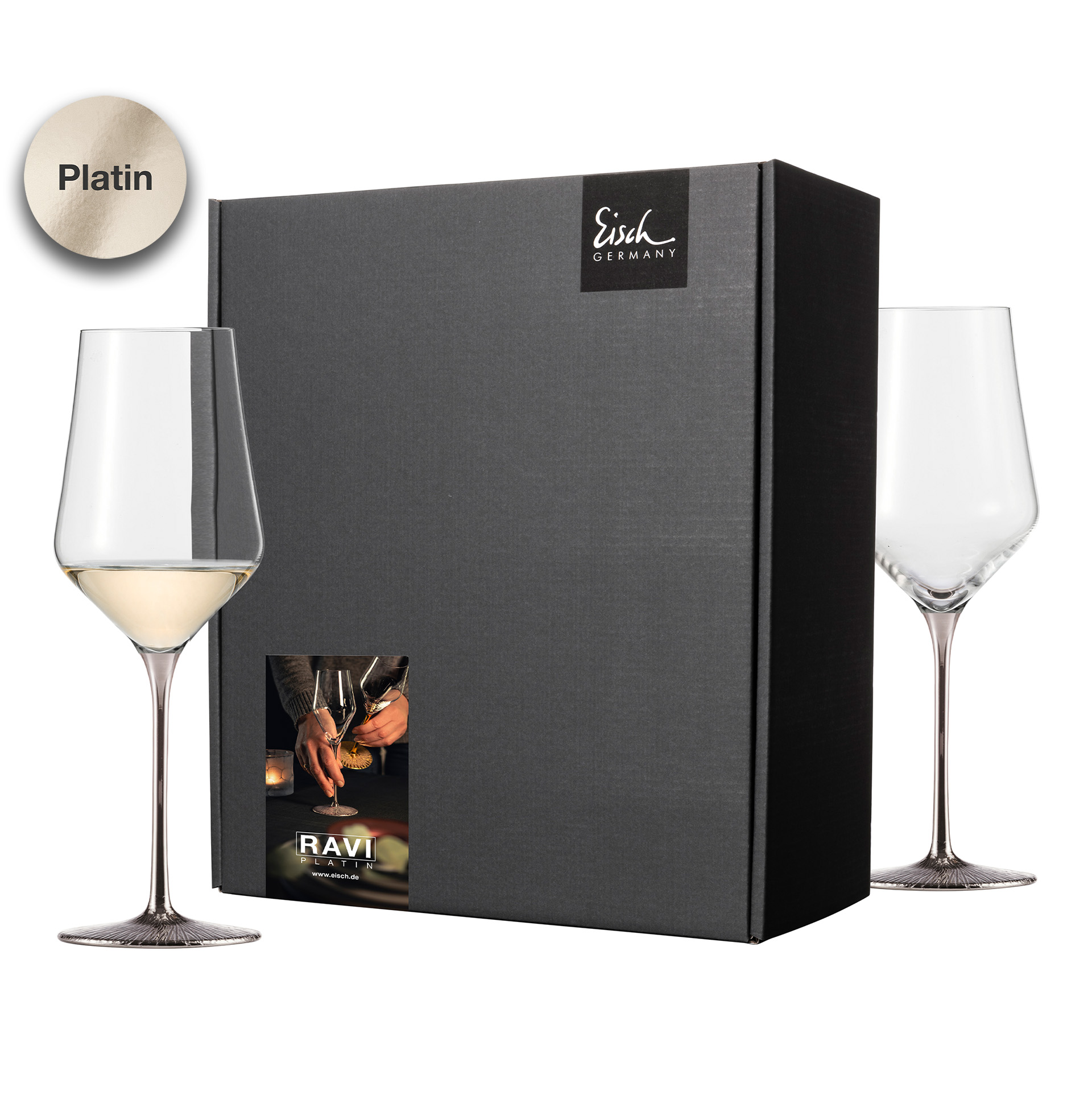 Set of 2 white wine glasses platinum RAVI PLATIN