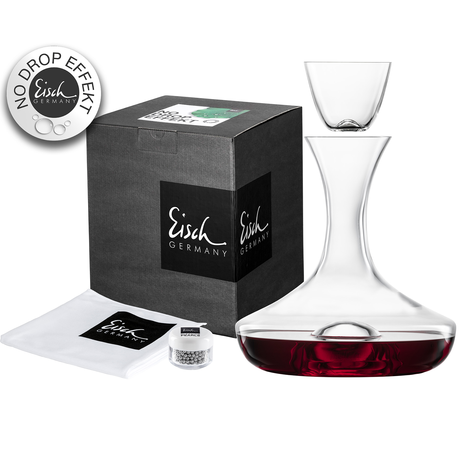 Geschenkset Dekanter inkl. Reinigungskugeln, Dekanter-Top und Gläserpoliertuch