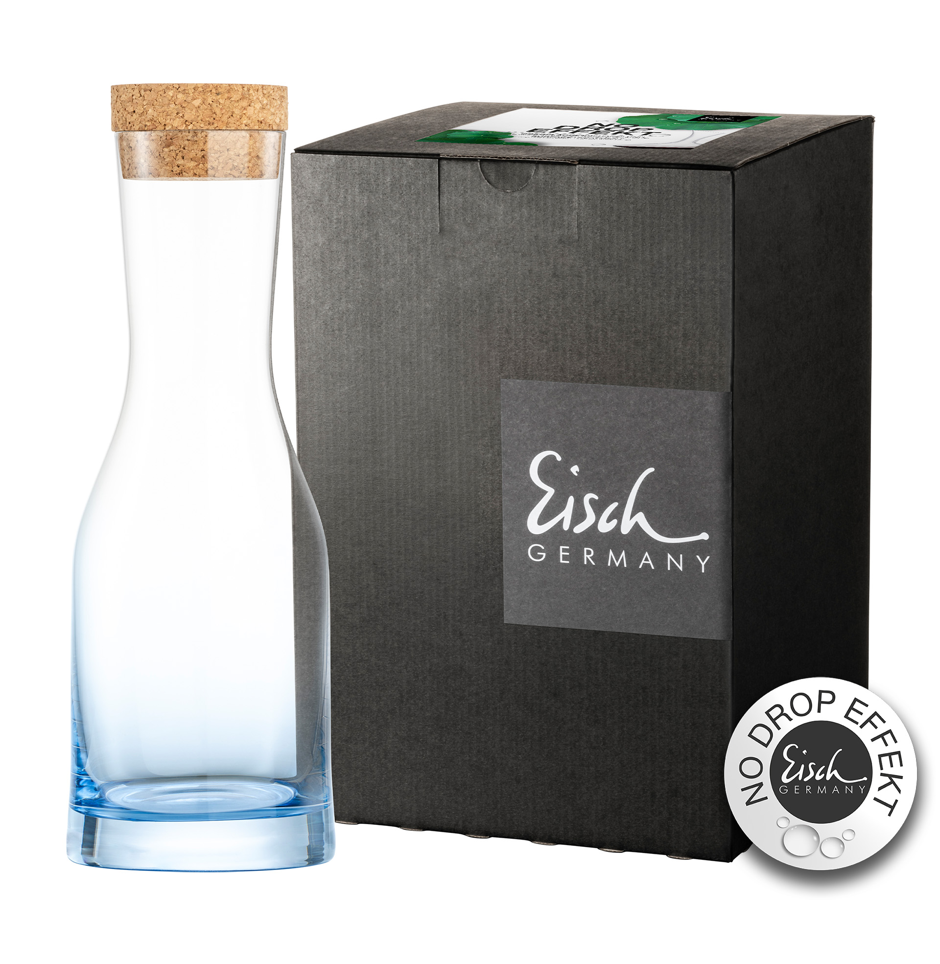 Karaffe mit Korkverschluss blau No Drop Effekt 850 ml