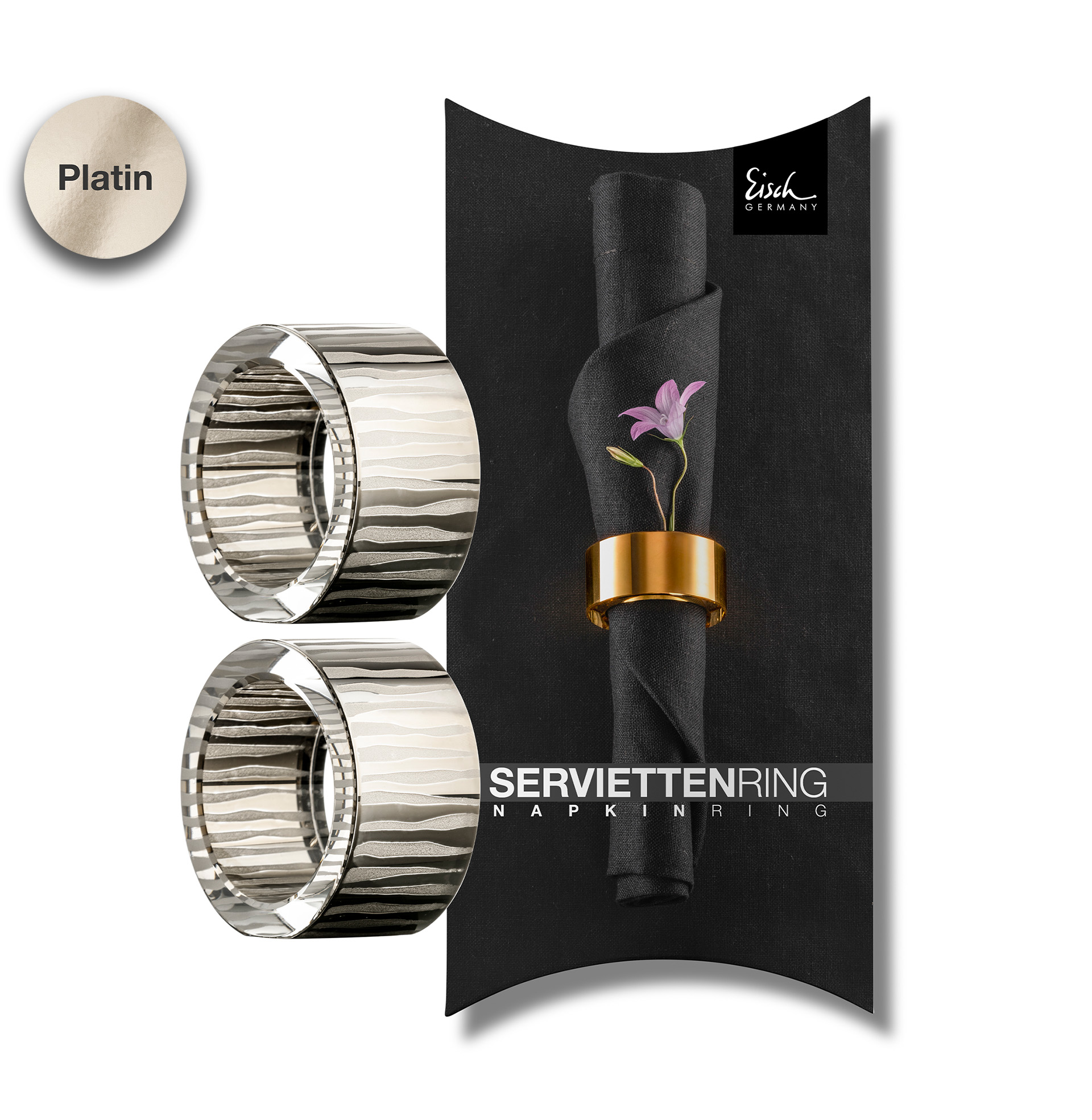 Set of 2 napkin rings platinum ELIOR