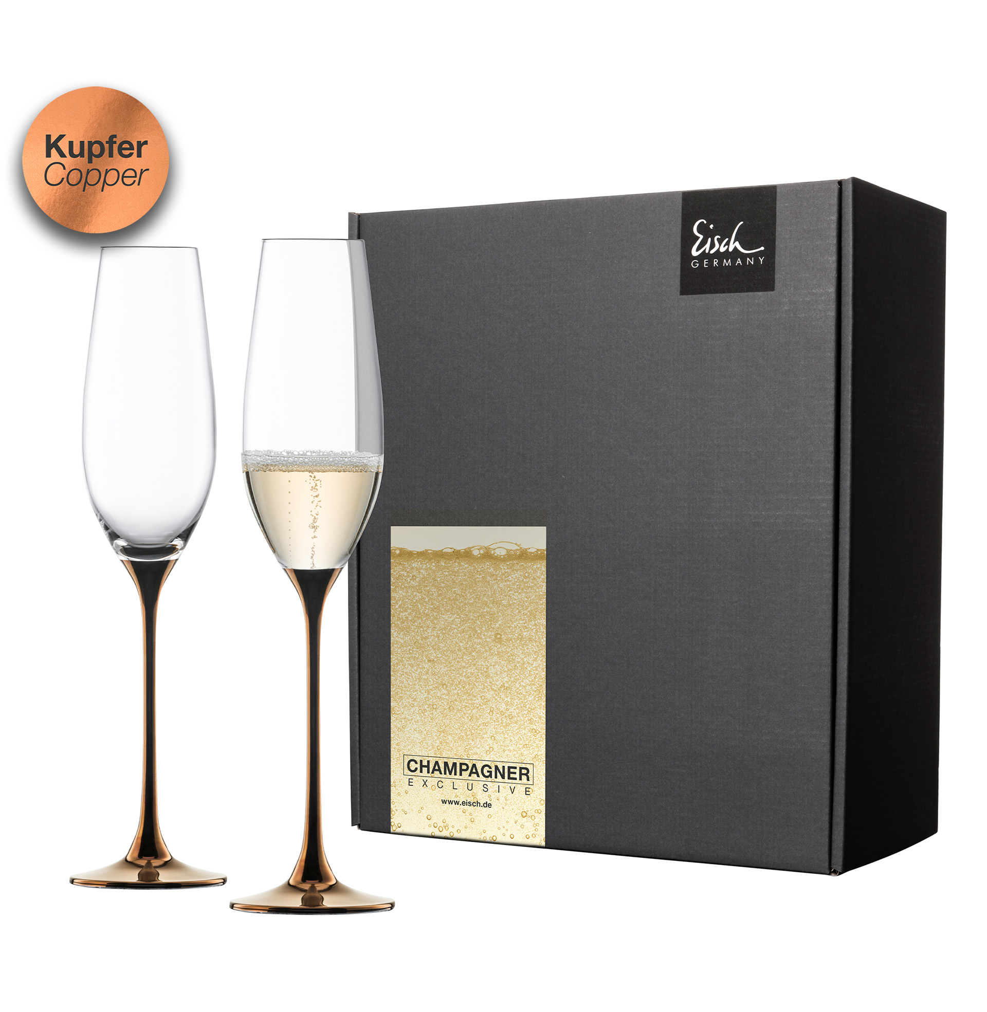 Sekt/Champagnerglas kupfer 2er Geschenkkarton I EISCH