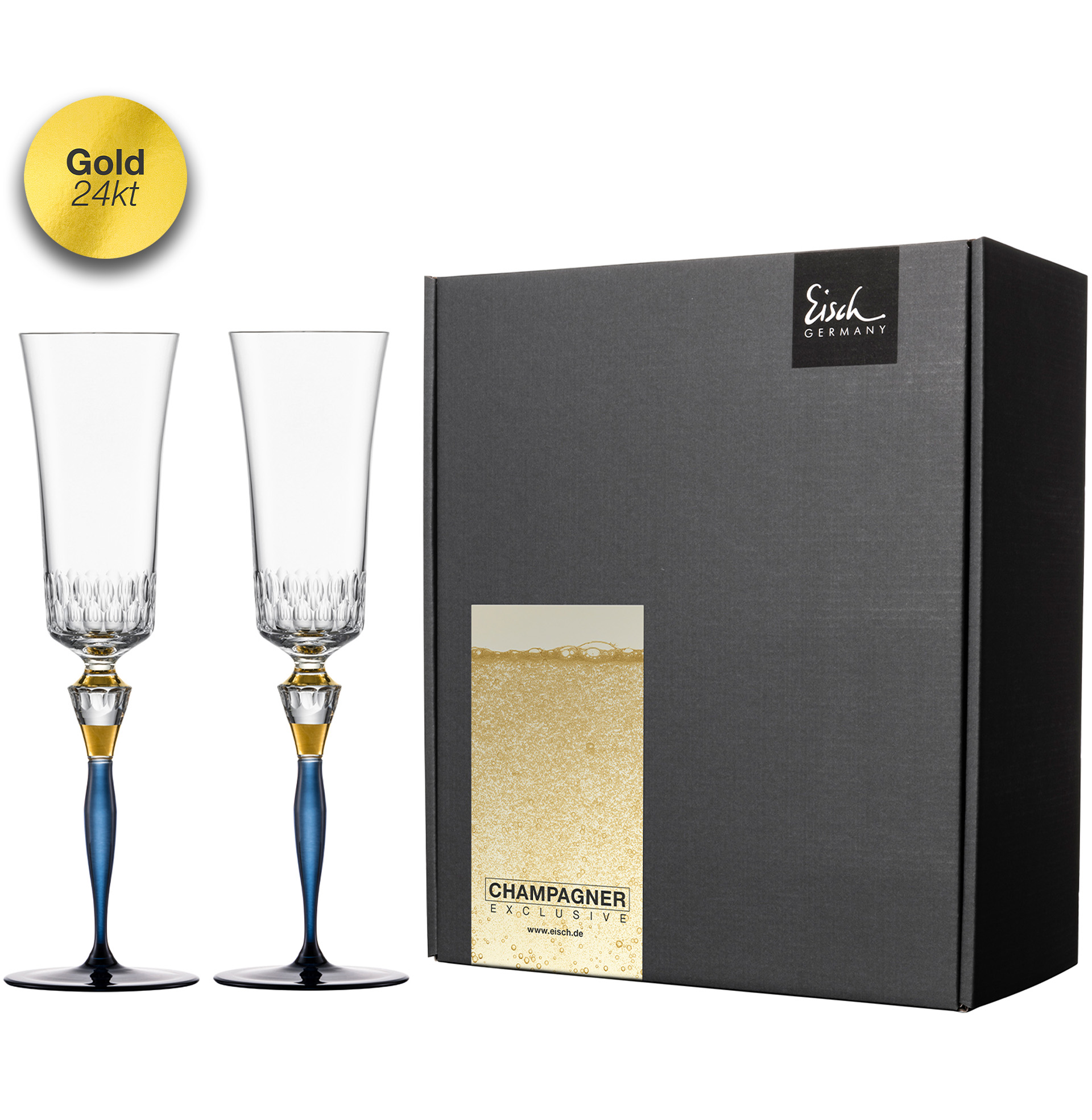 2er Set Champagnergläser blau/gold CHAMPAGNER EXKLUSIV