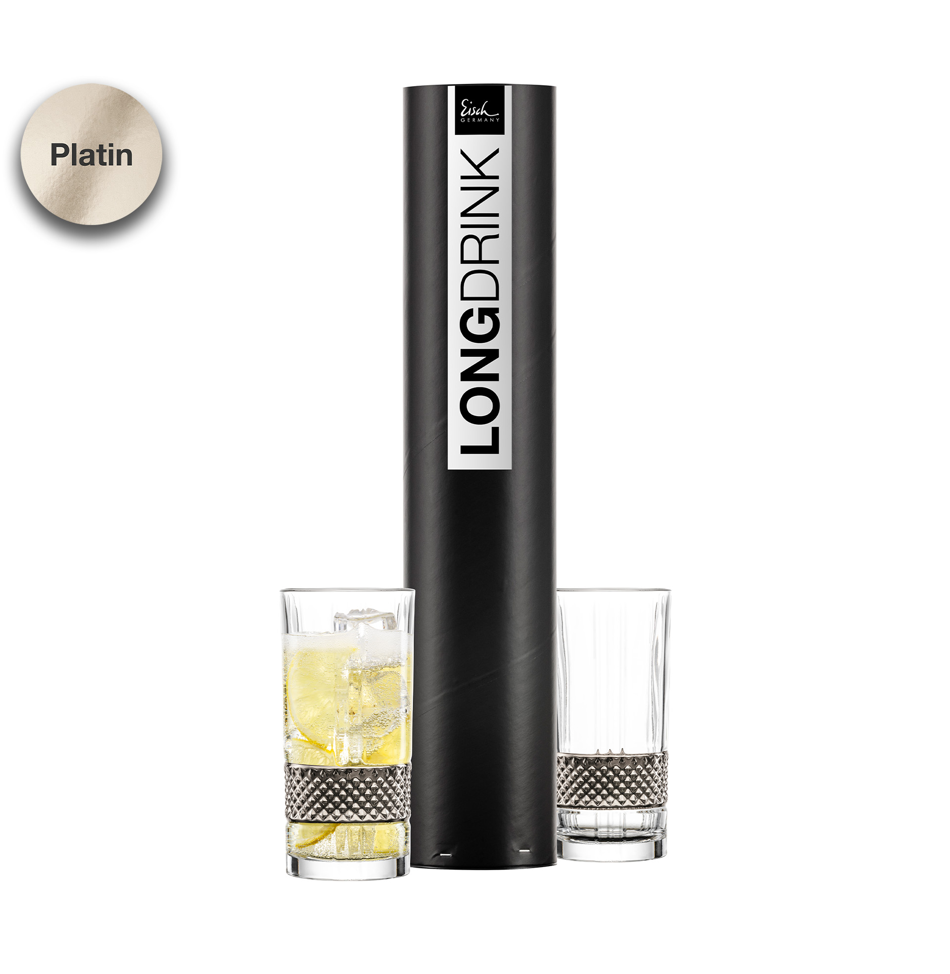 Longdrink Glas platin in Geschenkröhre 2er Set GLEN I EISCH