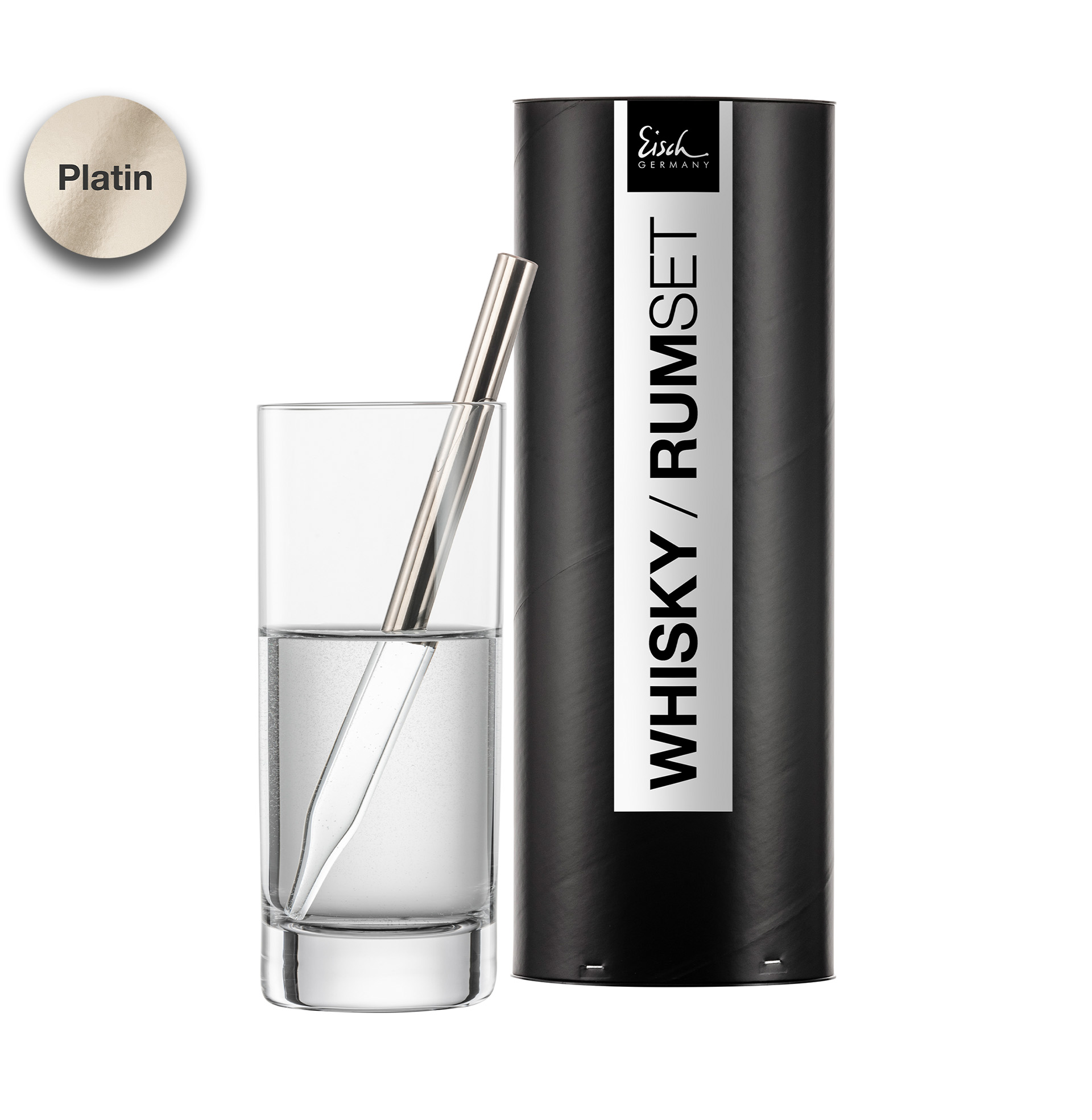 2-teiliges Set Whisky- / Rum-Pipette platin mit Glas GENTLEMAN