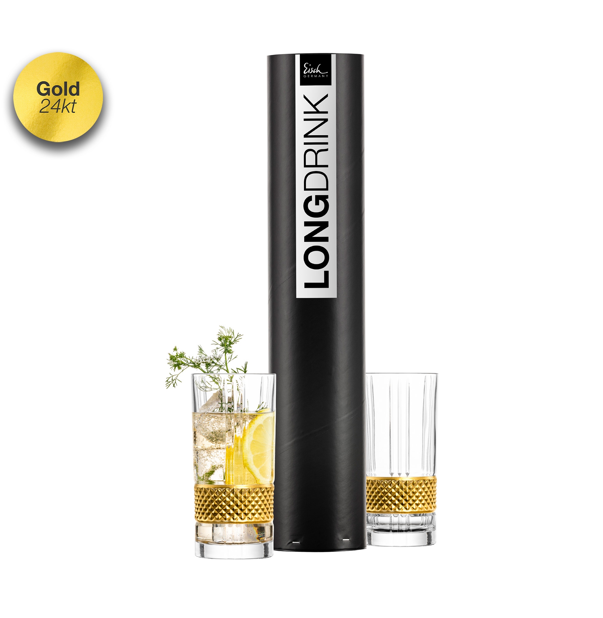 Longdrink Glas gold in Geschenkröhre 2er Set GLEN I EISCH