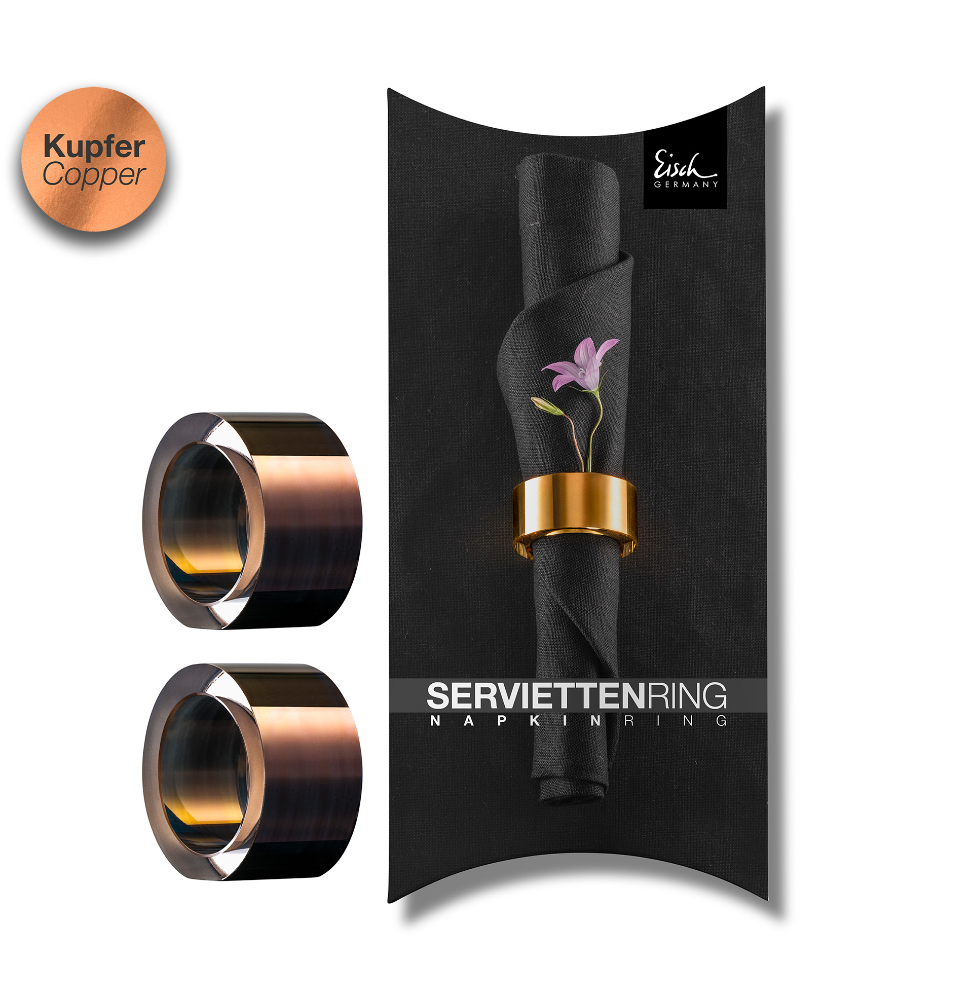 Set of 2 napkin rings copper