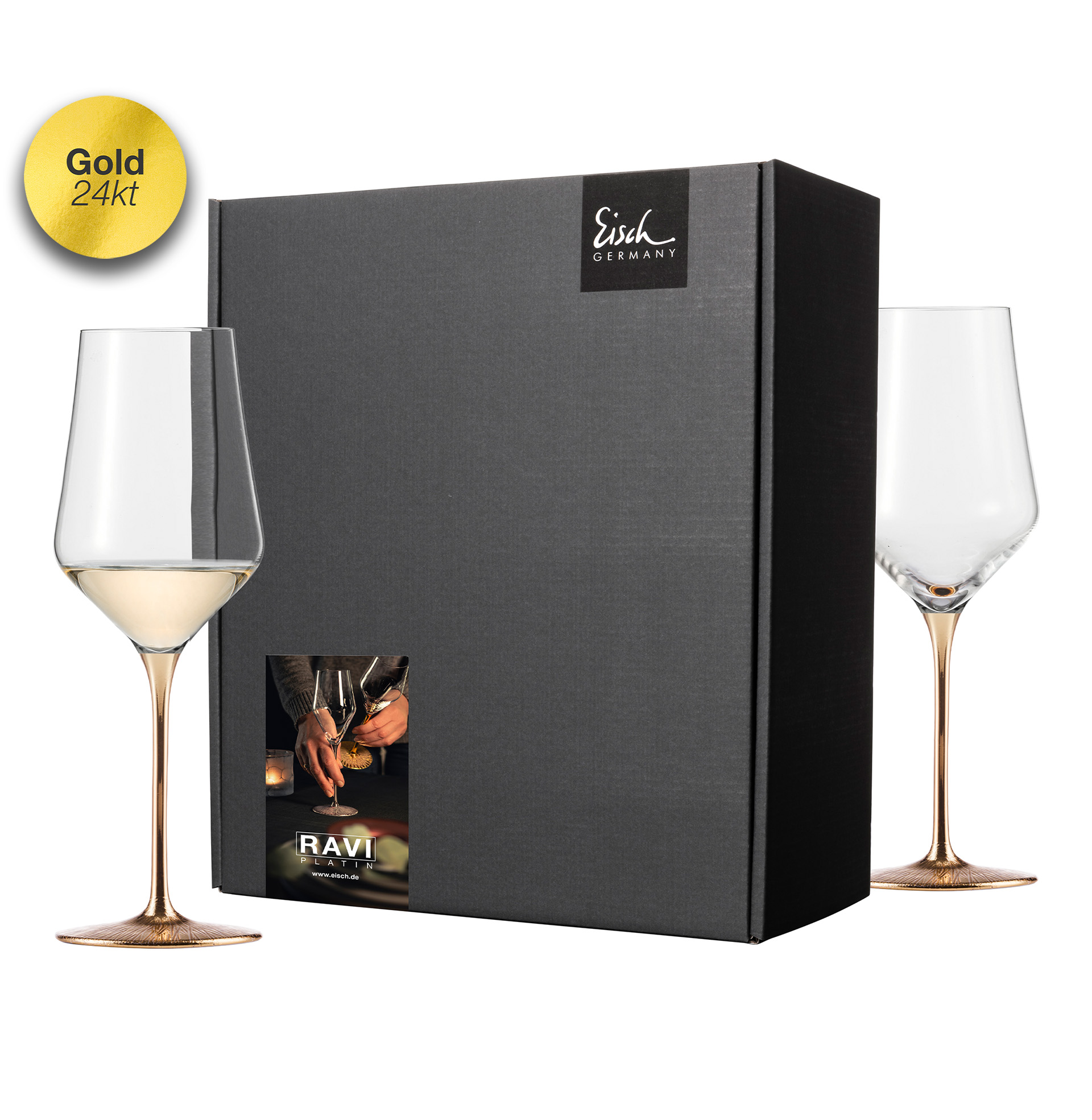 Weißweinglas im Geschenkkarton 2er Set RAVI GOLD I EISCH