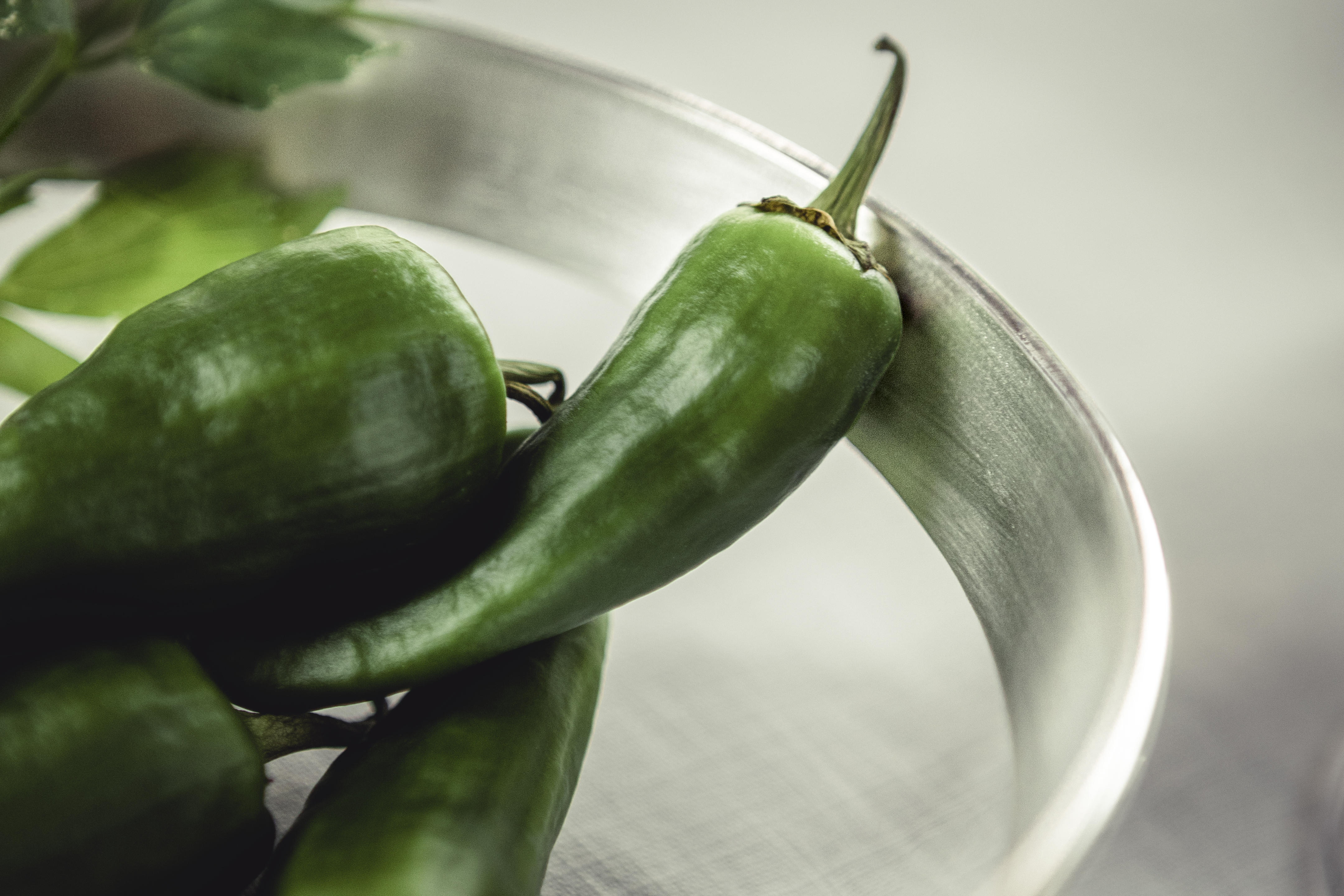 Grüner Paprikaschoten in silberner Schale