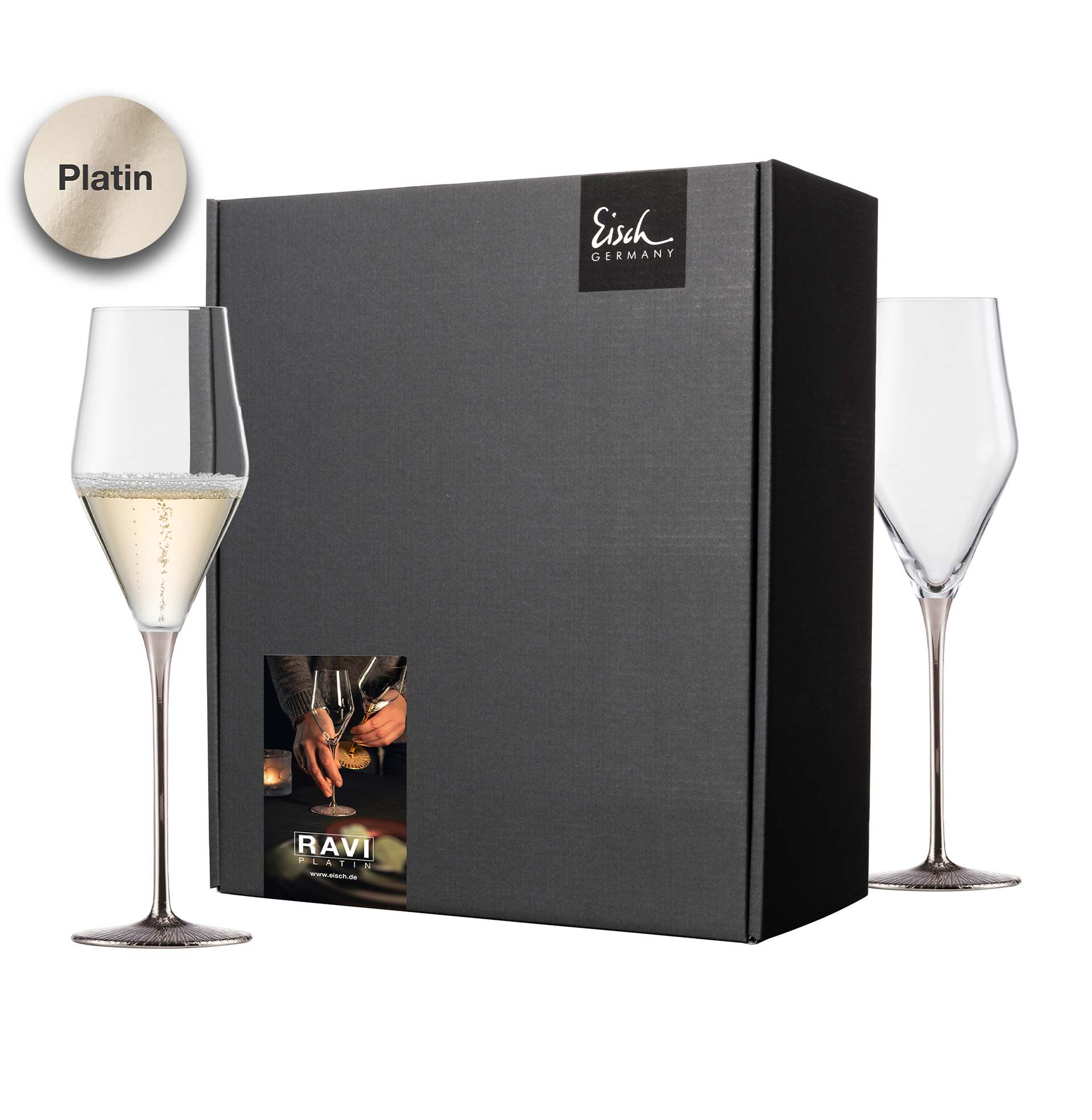 Set of 2 champagne glasses platinum RAVI PLATIN