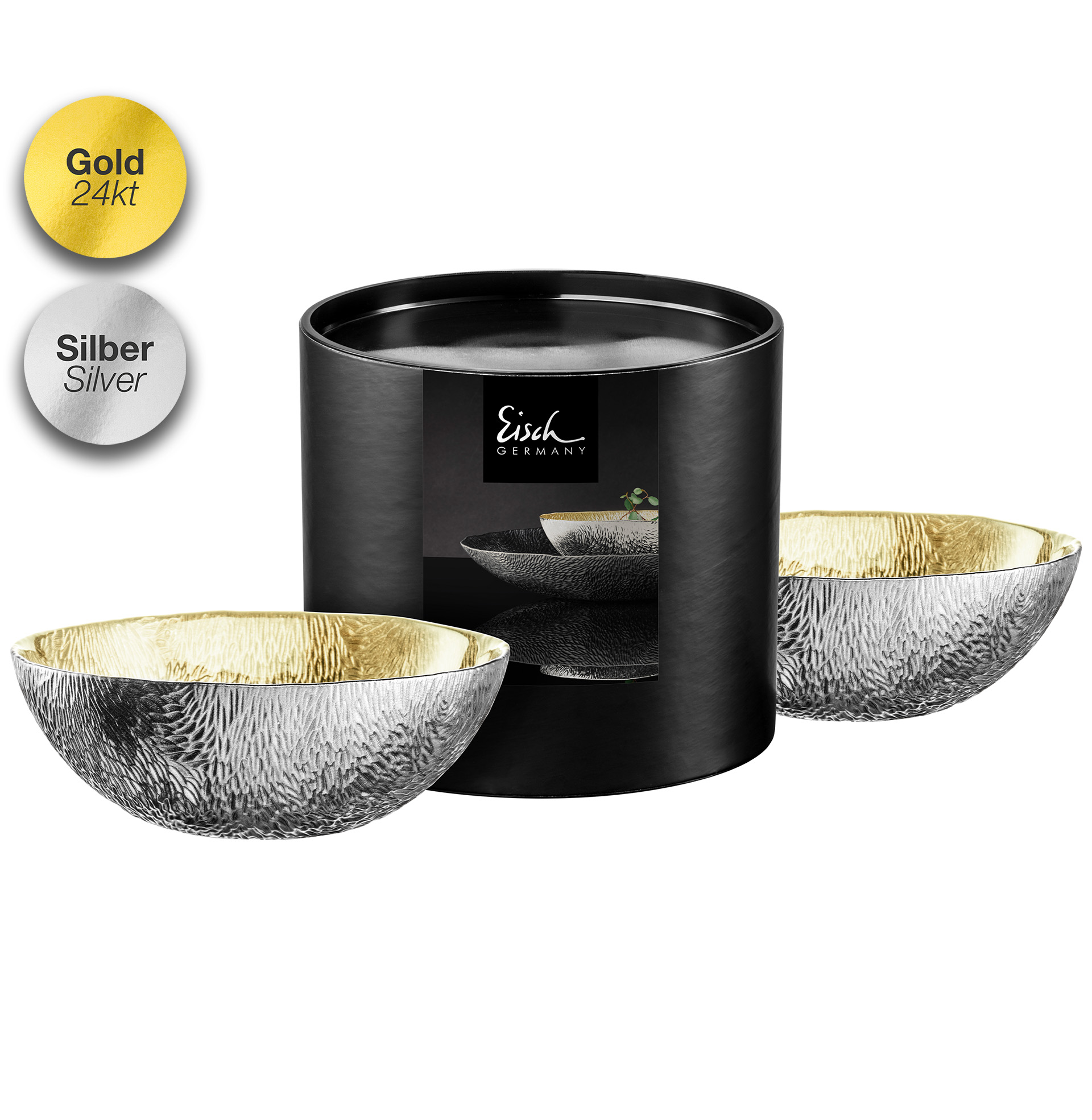 Schalen gold/silber in Geschenkröhre 2er Set SEN SILVER I EISCH
