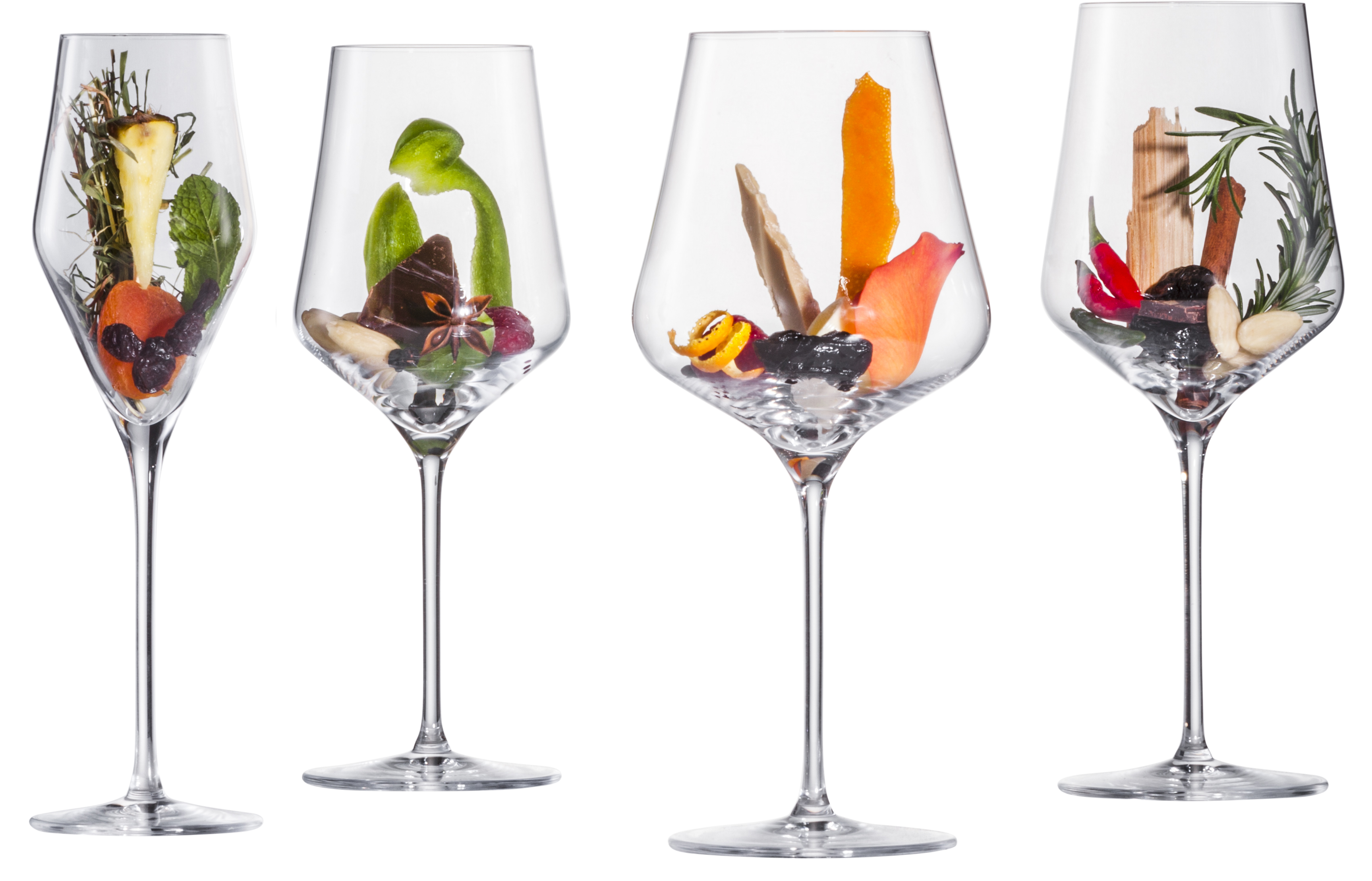 4 glasses from the Sky series with different aroma profiles