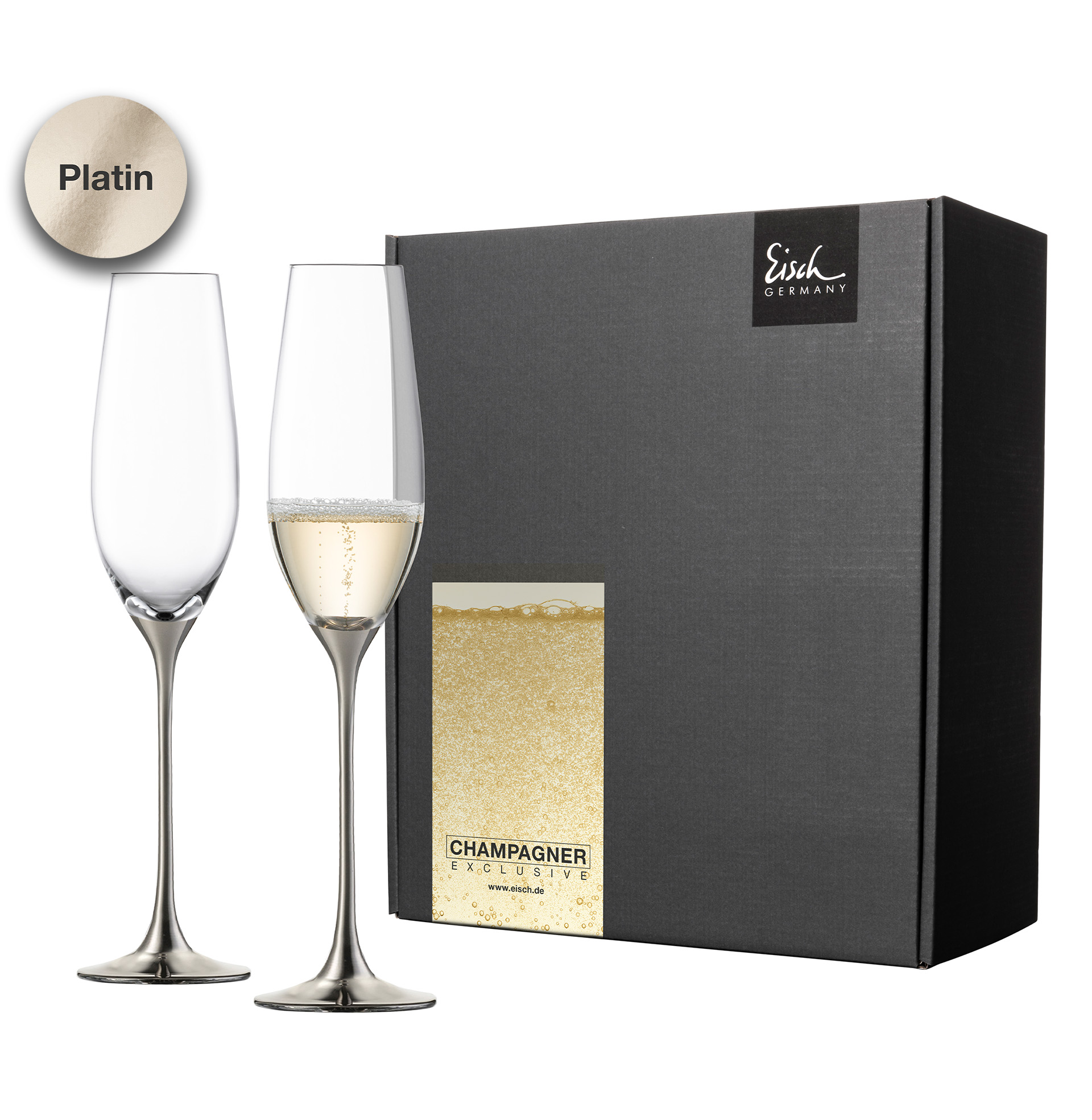 Sekt/Champagnerglas platin 2er Geschenkkarton I EISCH