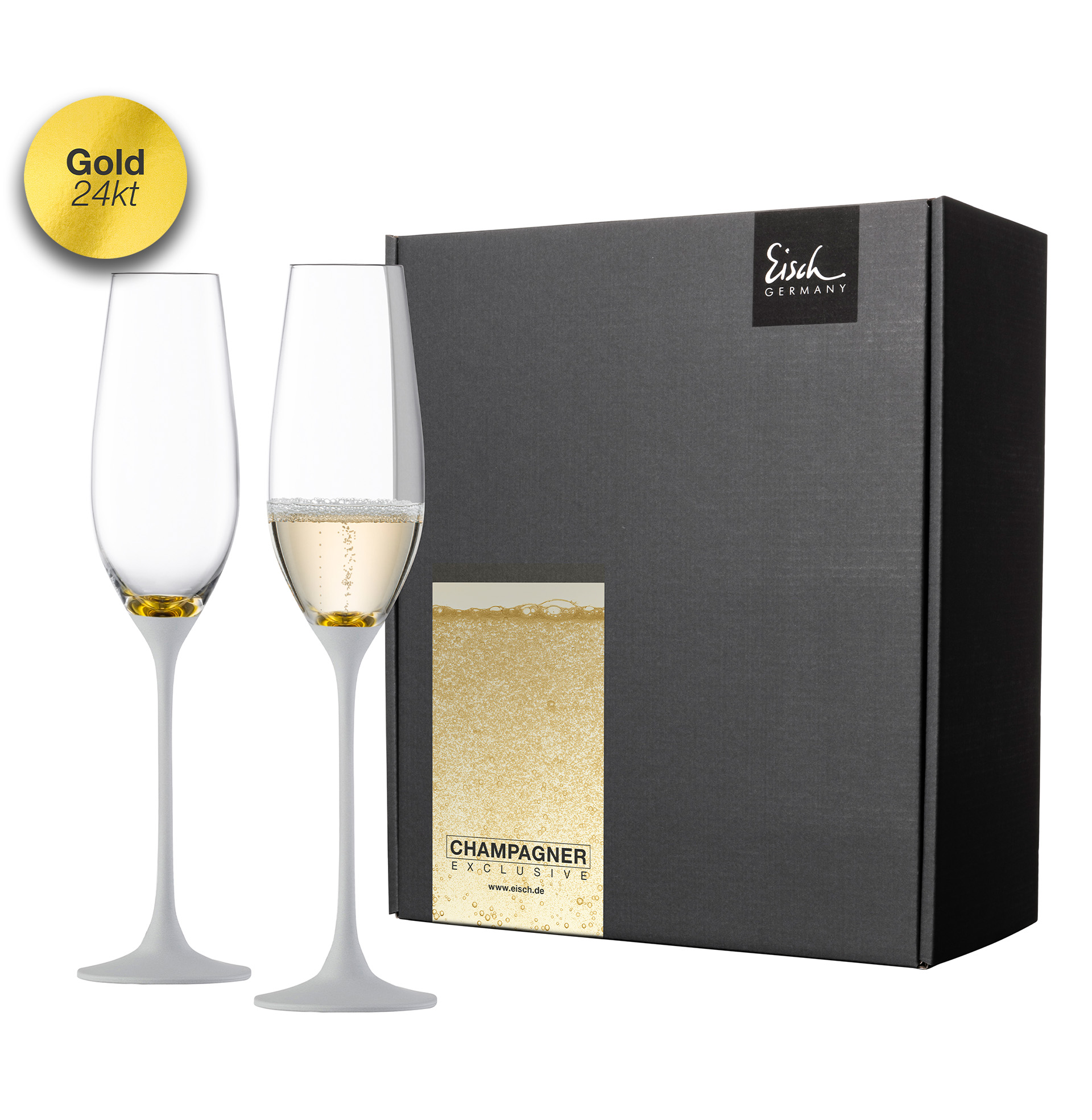Set of 2 champagne glasses white/gold CHAMPAGNER EXCLUSIVE