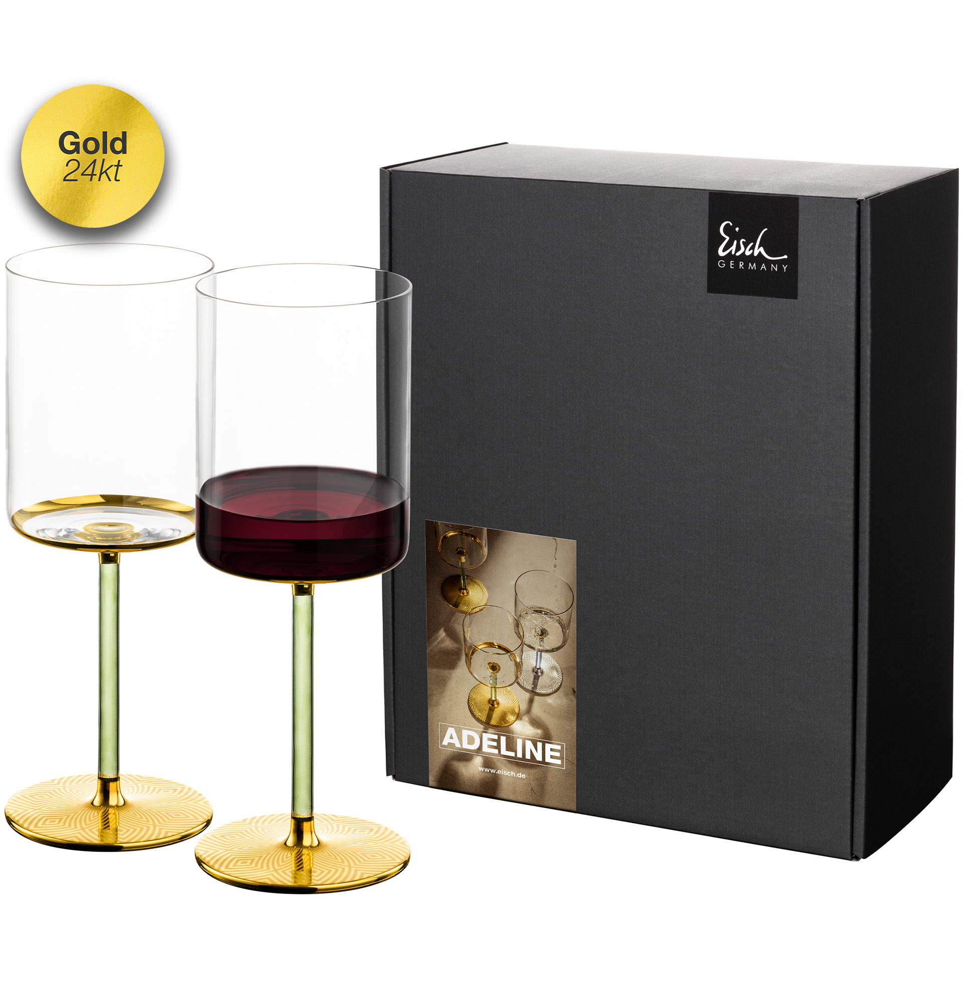 Rotweinglas gold im Geschenkkarton 2er Set ADELINE I EISCH