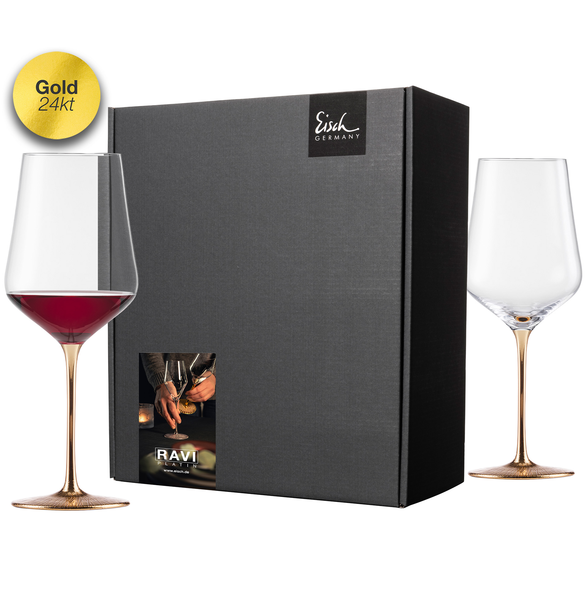 Set of 2 bordeaux glasses gold RAVI GOLD