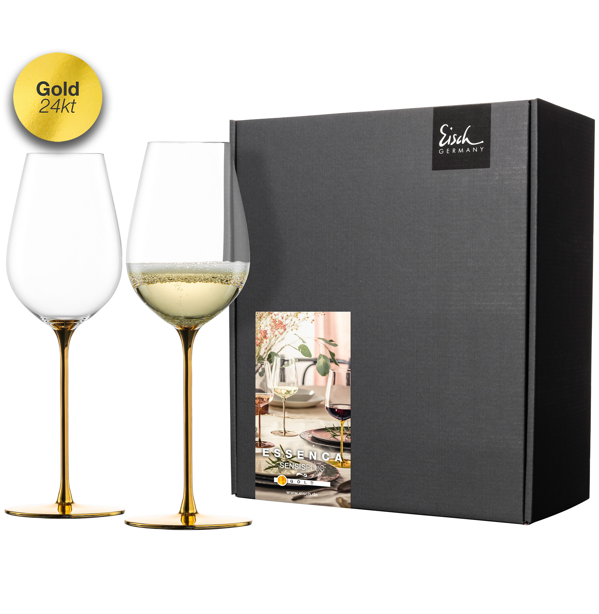 Set of 2 allround wine glasses refreshing & light gold ESSENCA SENSISPLUS GOLD EDITION