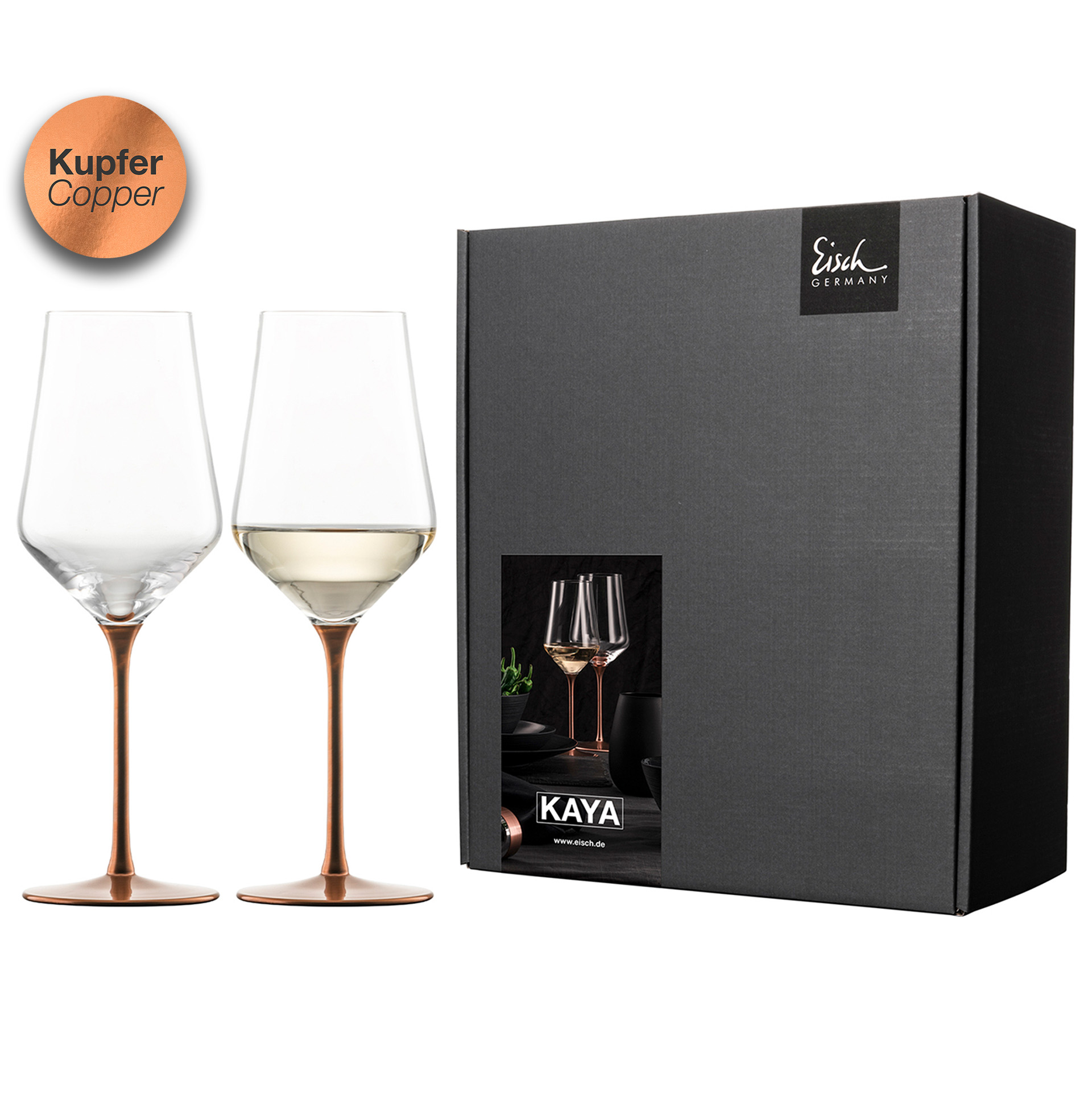 Set of 2 white wine glasses copper KAYA