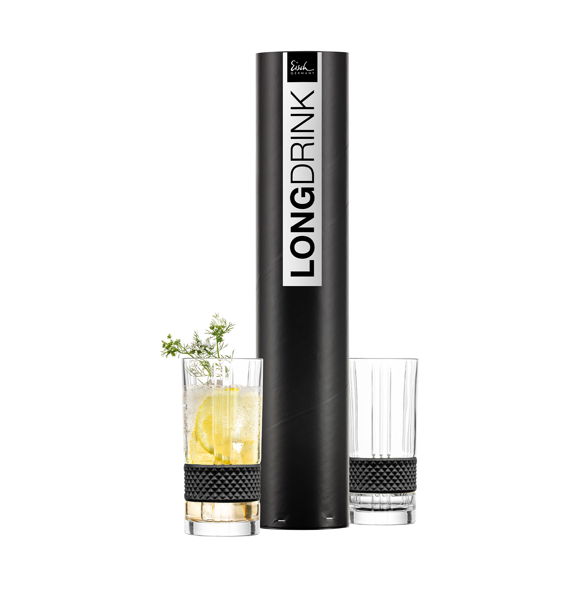 Longdrink Glas schwarz in Geschenkröhre 2er Set GLEN I EISCH