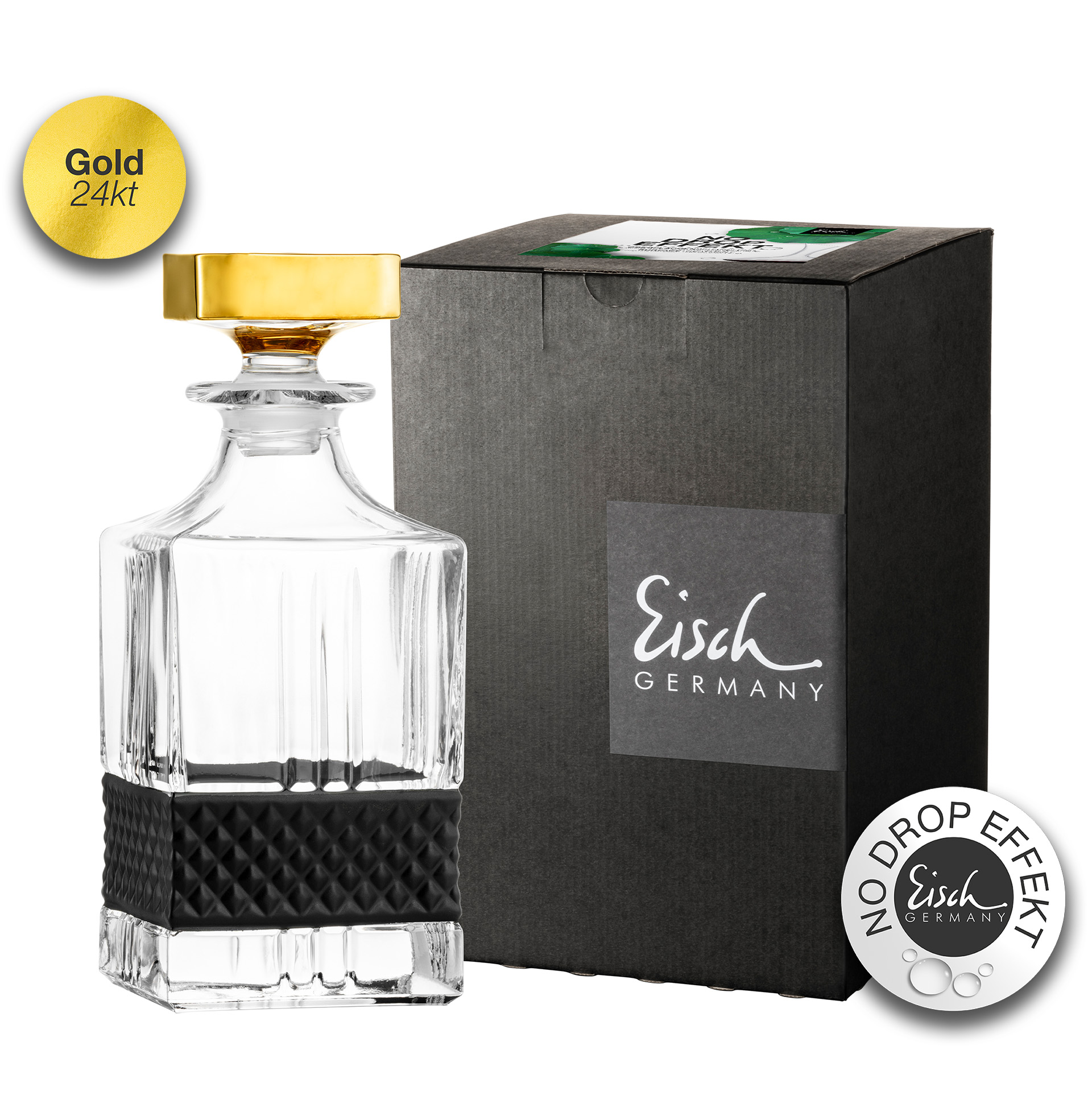 Whiskykaraffe NO DROP gold/schwarz im Geschenkkarton GLEN I EISCH