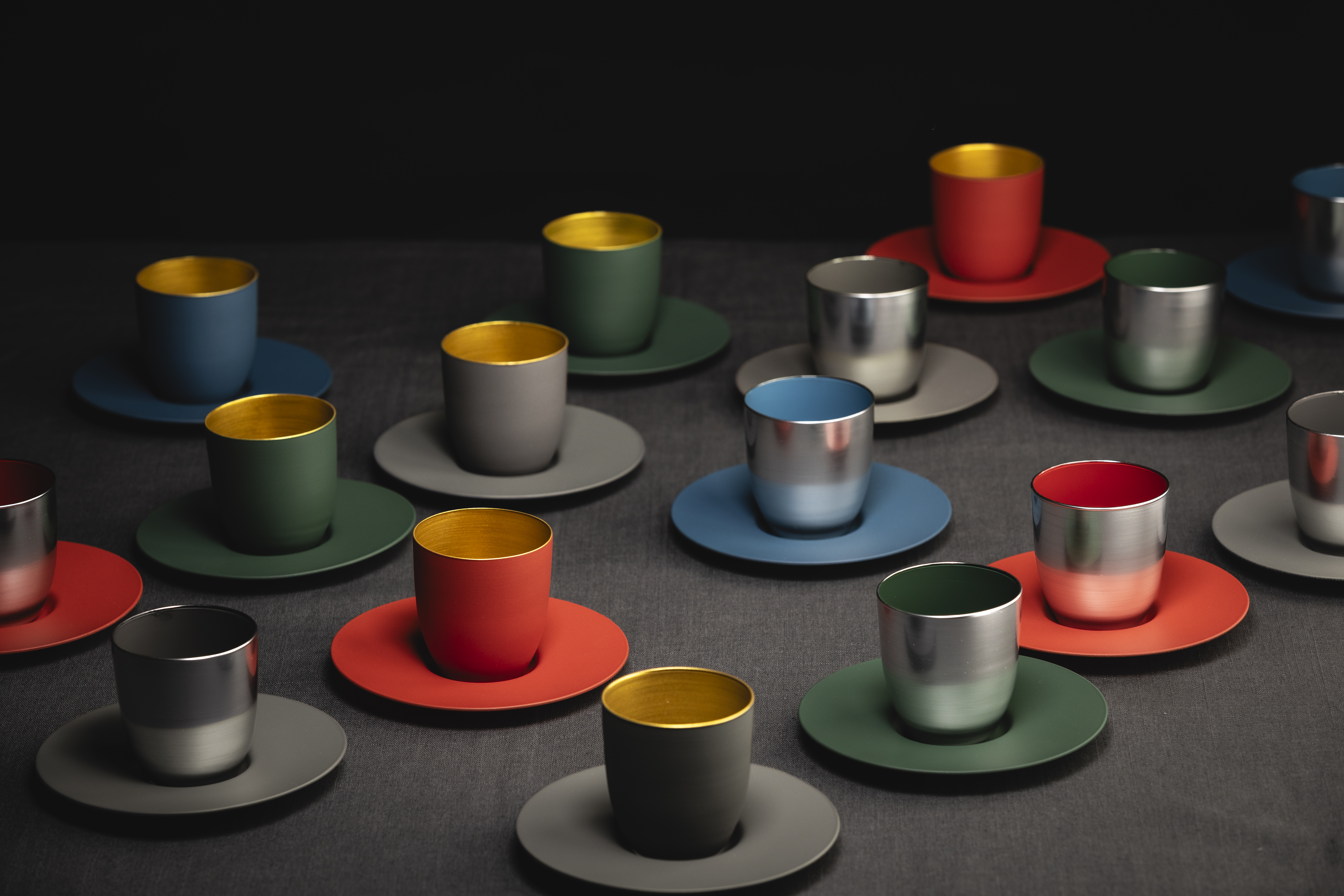 Different coloured espresso sets from Cosmo Collect