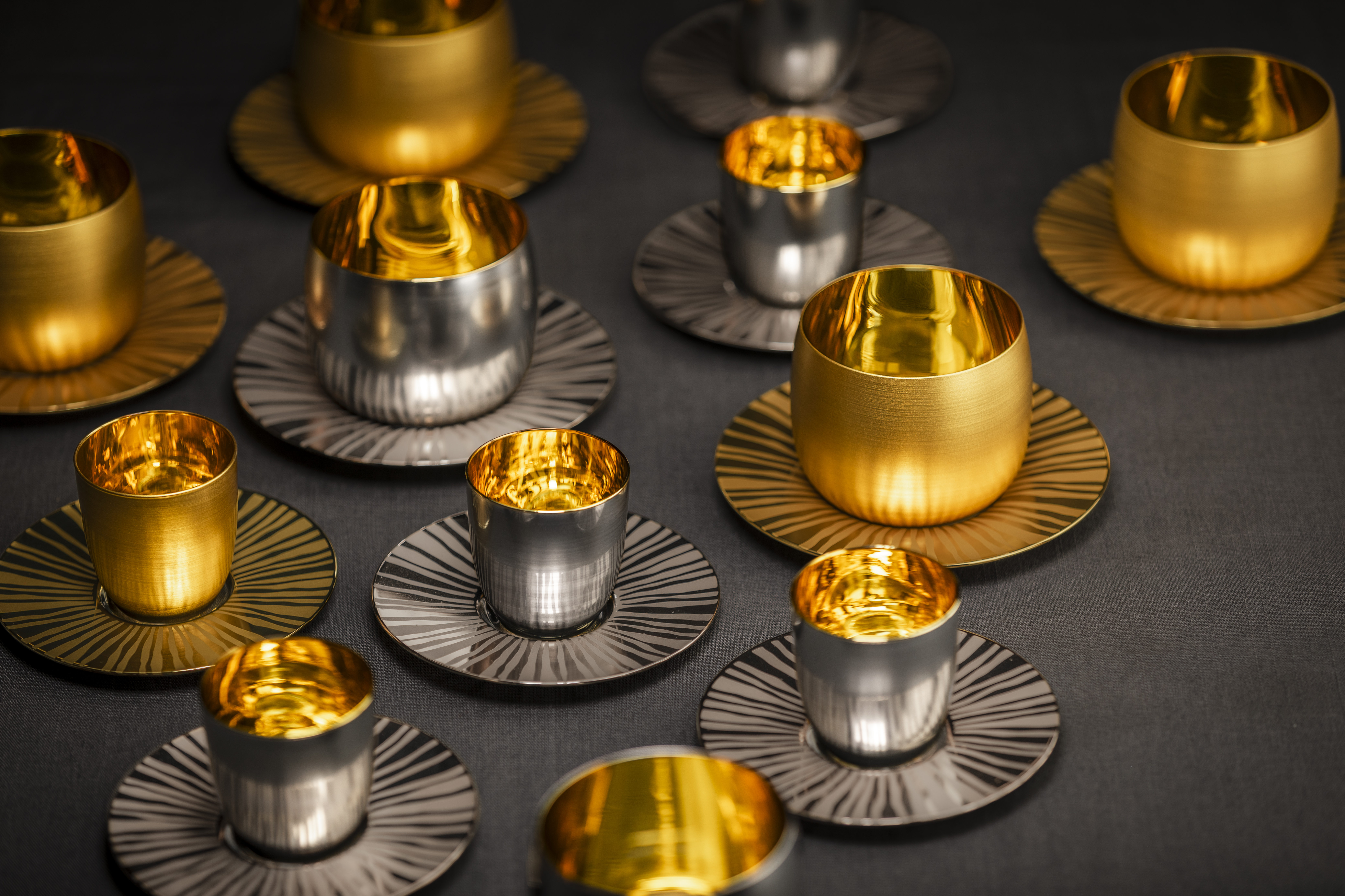 Gold and silver coffee glasses