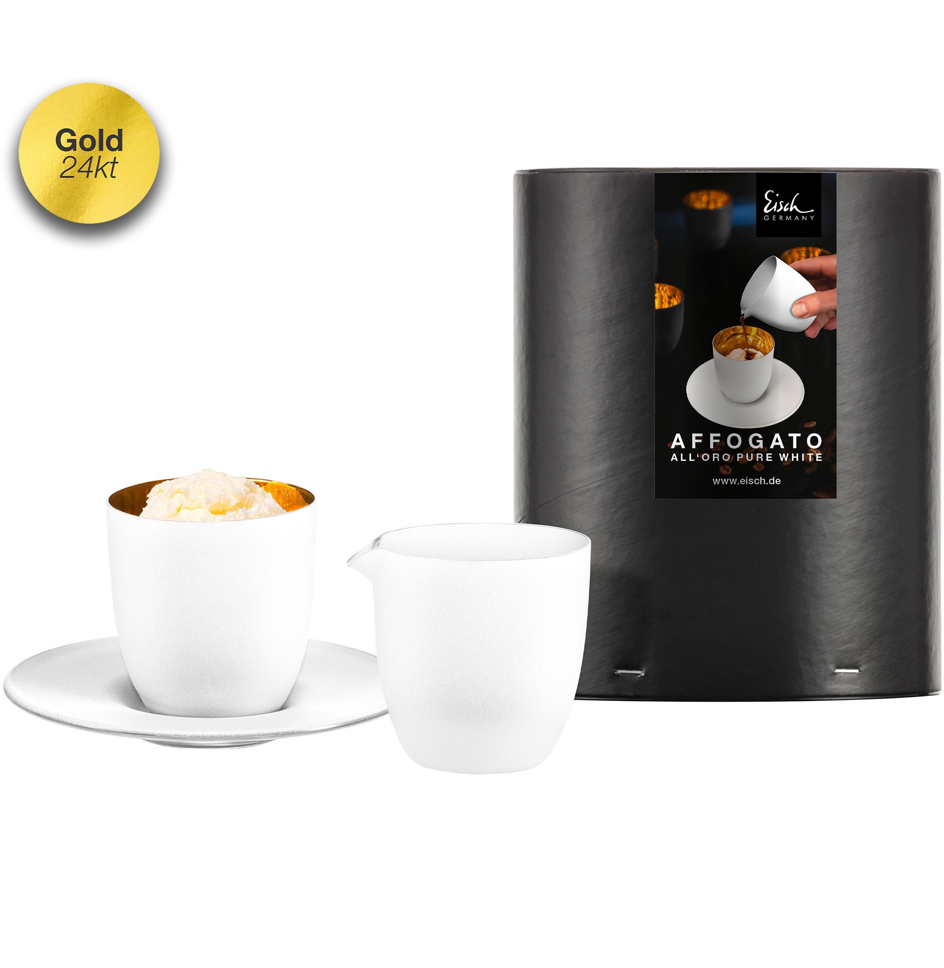 Set Affogato al oro glass with small pot white/gold AFFOGATO