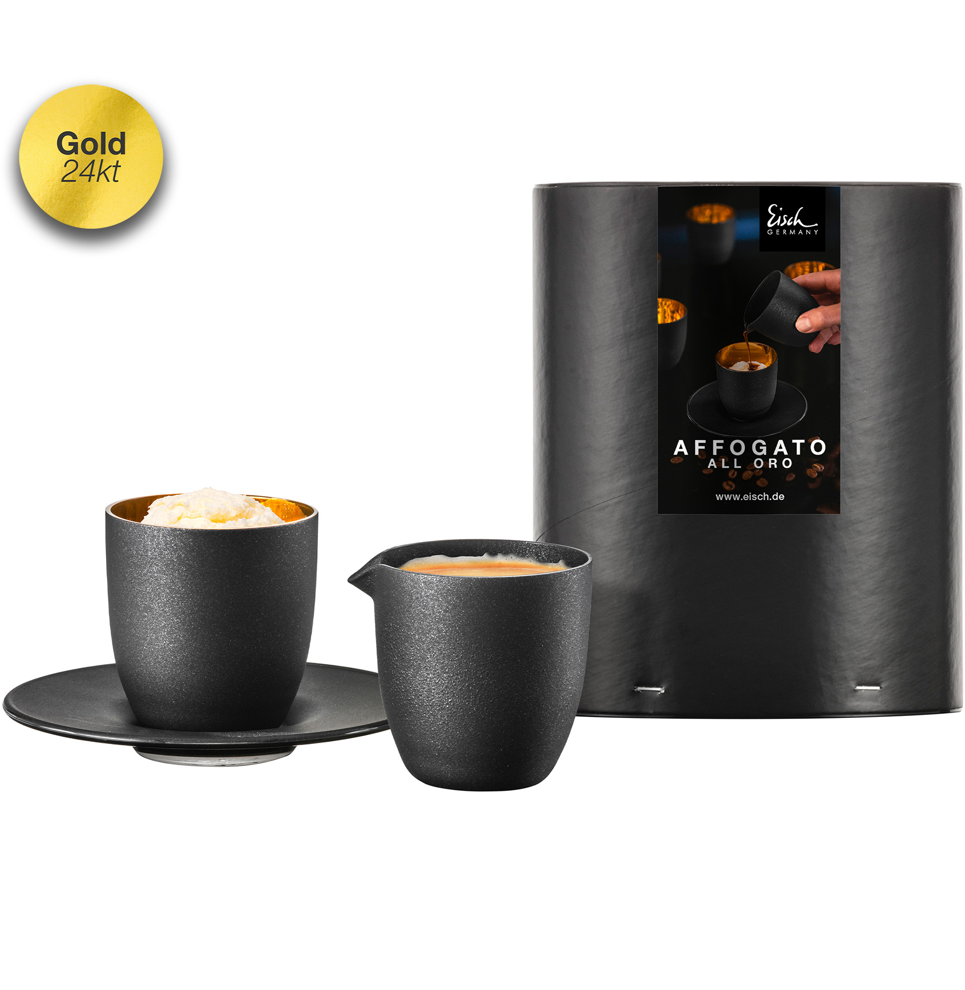 Set Affogato al oro glass with small pot black/gold COSMO GOLD