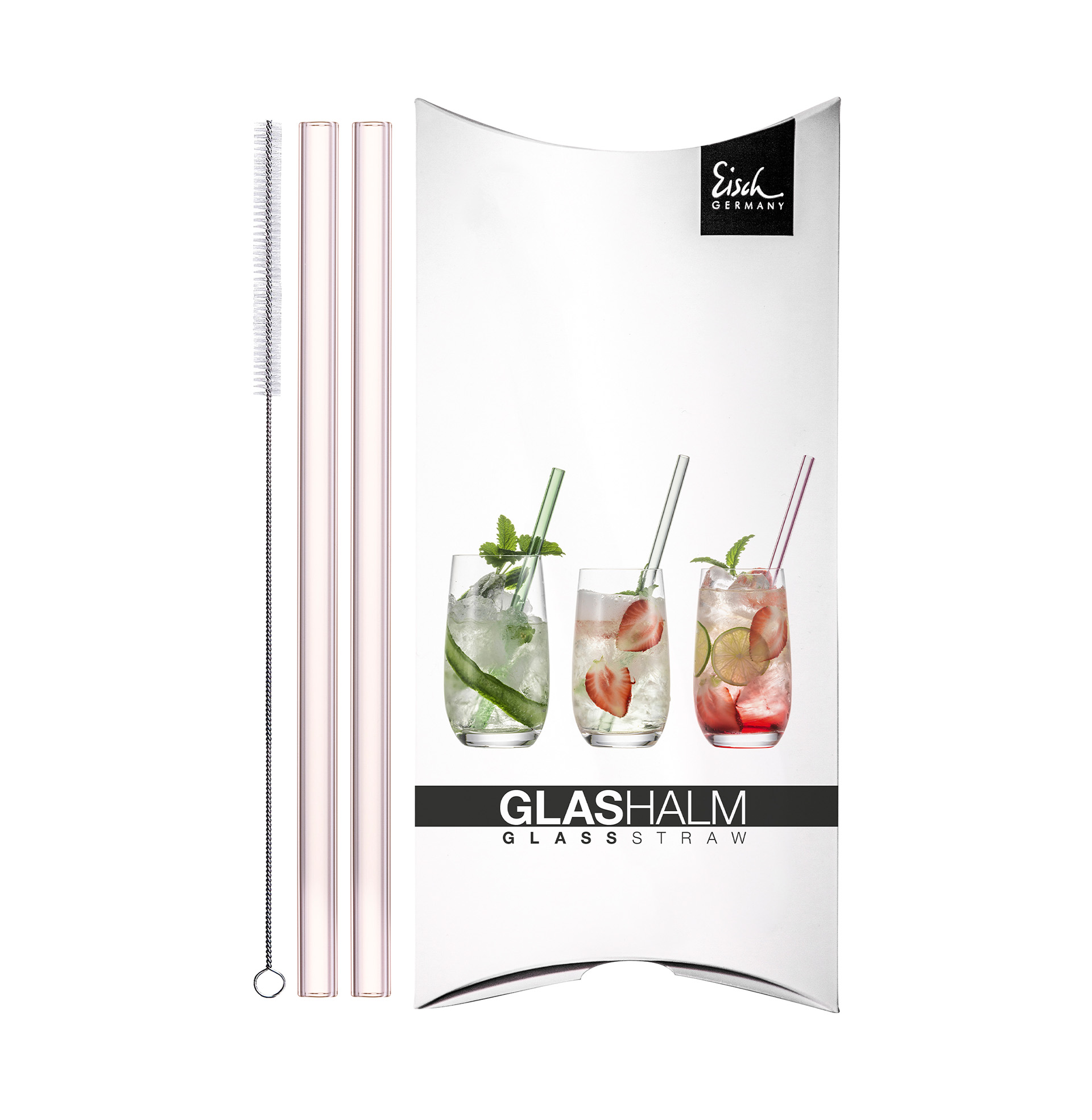 2er Set Glashalme mit Reinigungsbürste rosé