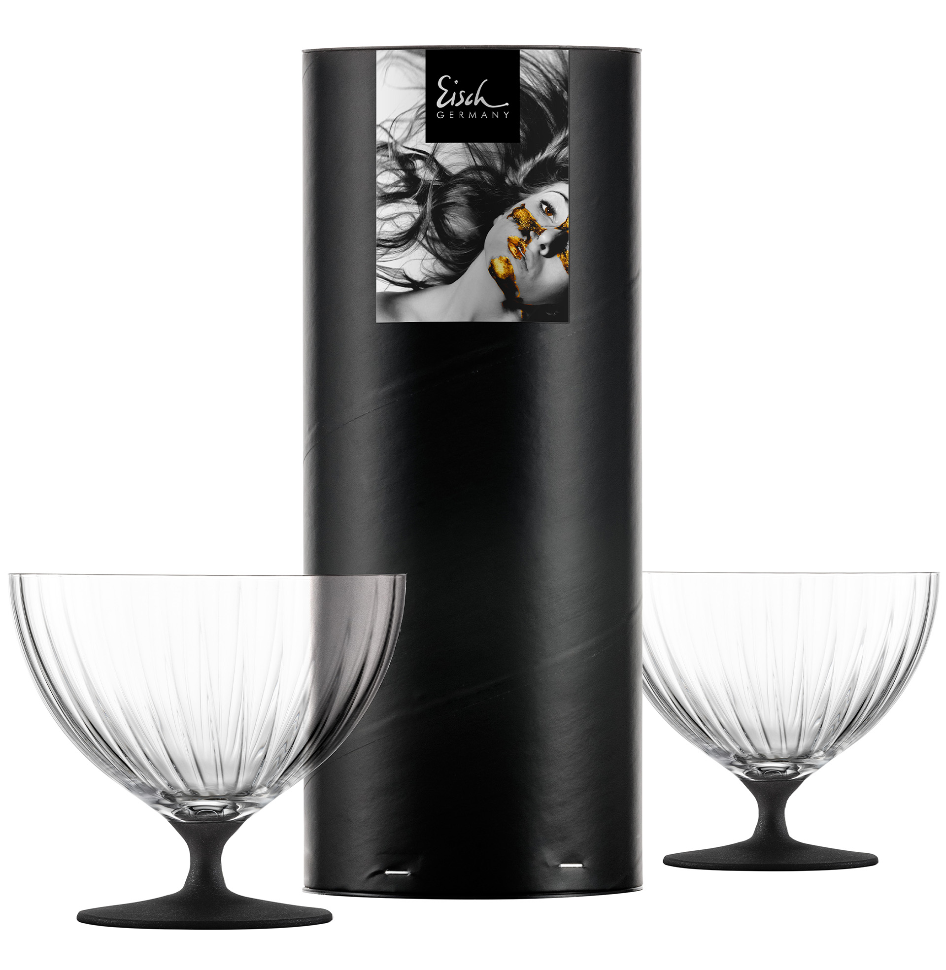 Dessertschalen auf Fuß schwarz in Geschenkröhre 2er Set I EISCH