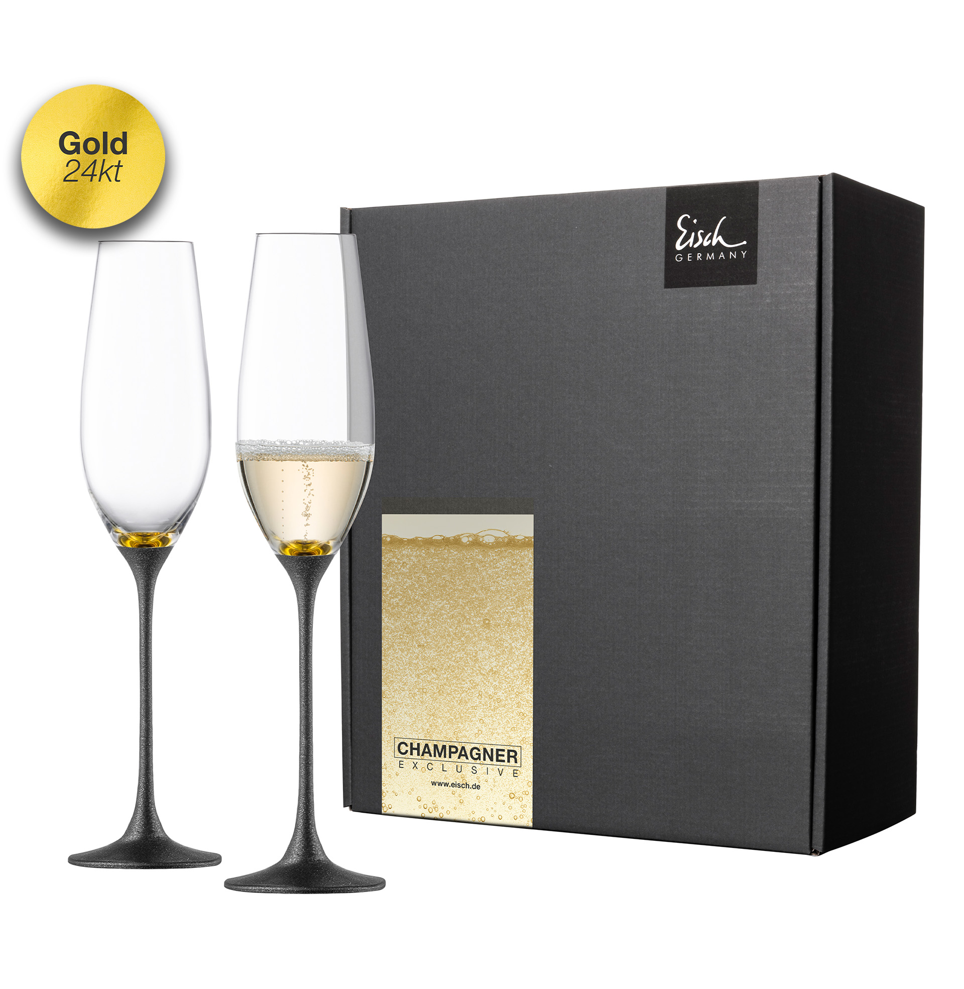 2er Set Champagnergläser schwarz/gold CHAMPAGNER EXKLUSIV