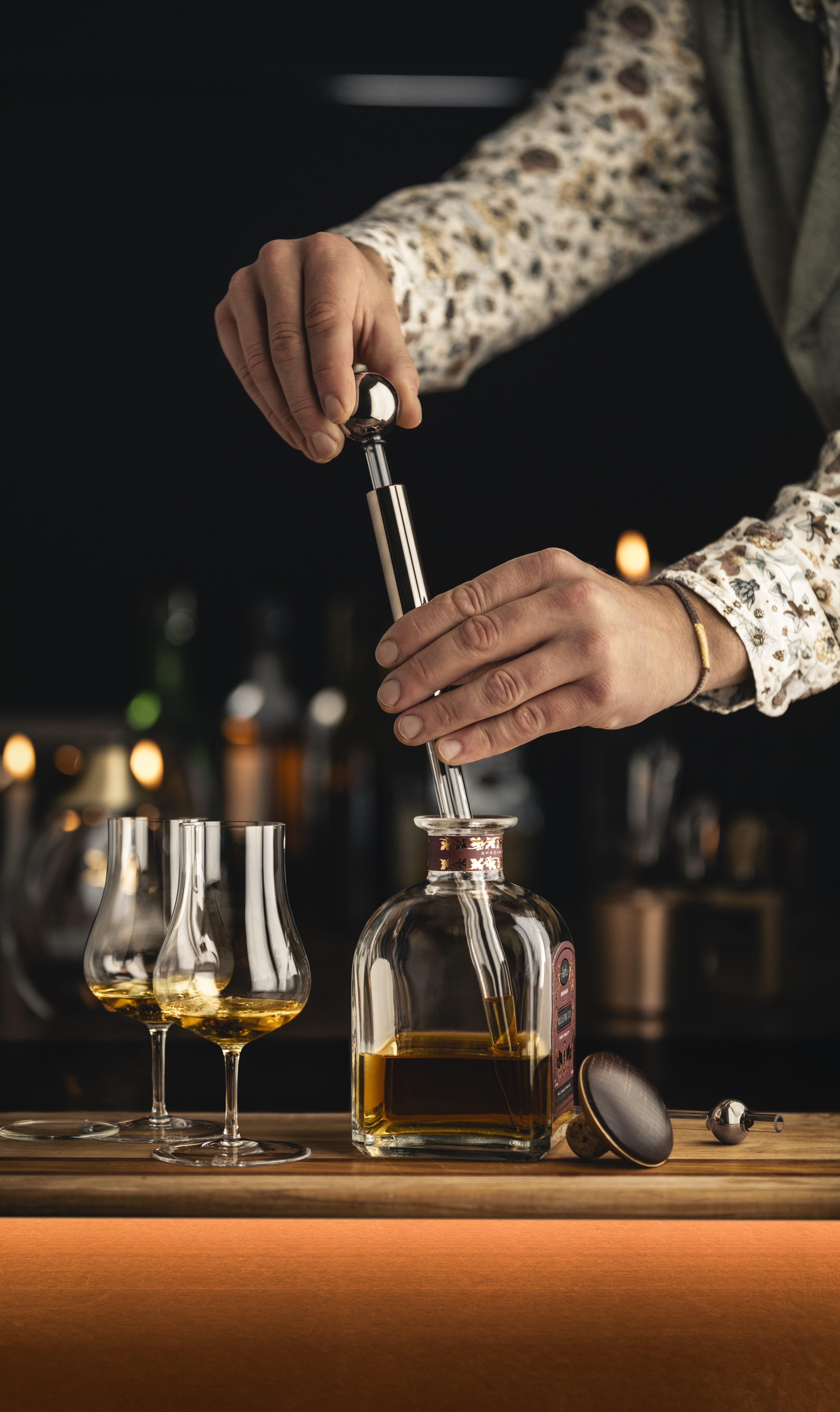 Using a whisky pipette in a bar