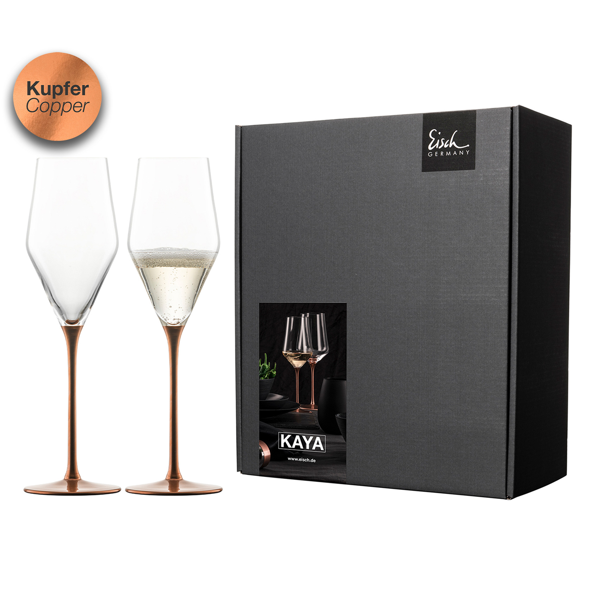 2er Set Champagnergläser kupfer KAYA